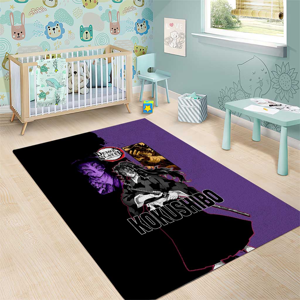 Kokushibo from Demon Slayer Area Rug with Purple and Black Split Background and Sword Draw Manga Style Design - The Mazicc