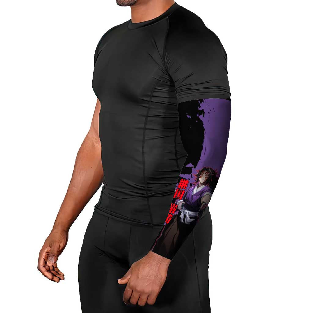 Kokushibo from Demon Slayer Arm Sleeves with Purple and Black Split Background and Sword Draw Manga Style Design - The Mazicc