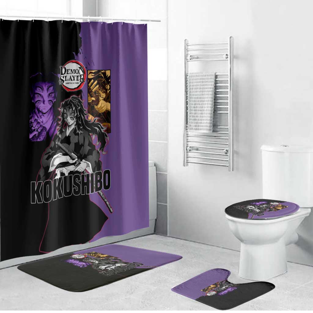 Kokushibo from Demon Slayer Bathroom Set with Purple and Black Split Background and Sword Draw Manga Style Design - The Mazicc