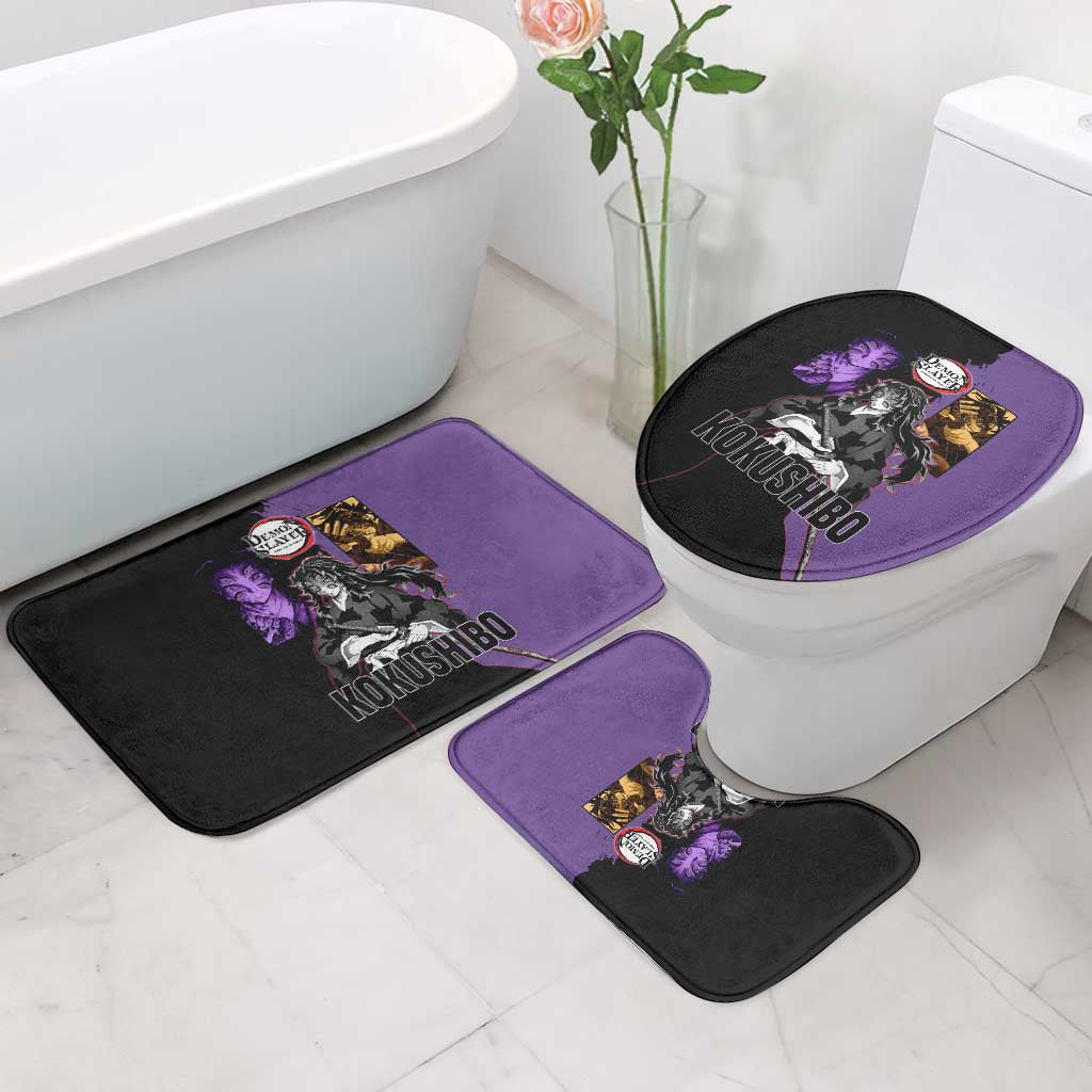 Kokushibo from Demon Slayer Bathroom Set with Purple and Black Split Background and Sword Draw Manga Style Design - The Mazicc