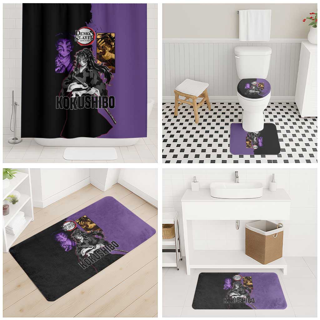 Kokushibo from Demon Slayer Bathroom Set with Purple and Black Split Background and Sword Draw Manga Style Design - The Mazicc