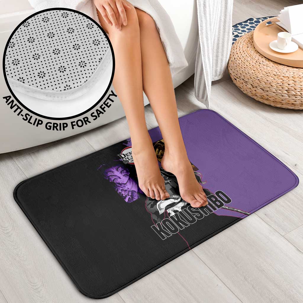 Kokushibo from Demon Slayer Bathroom Set with Purple and Black Split Background and Sword Draw Manga Style Design - The Mazicc