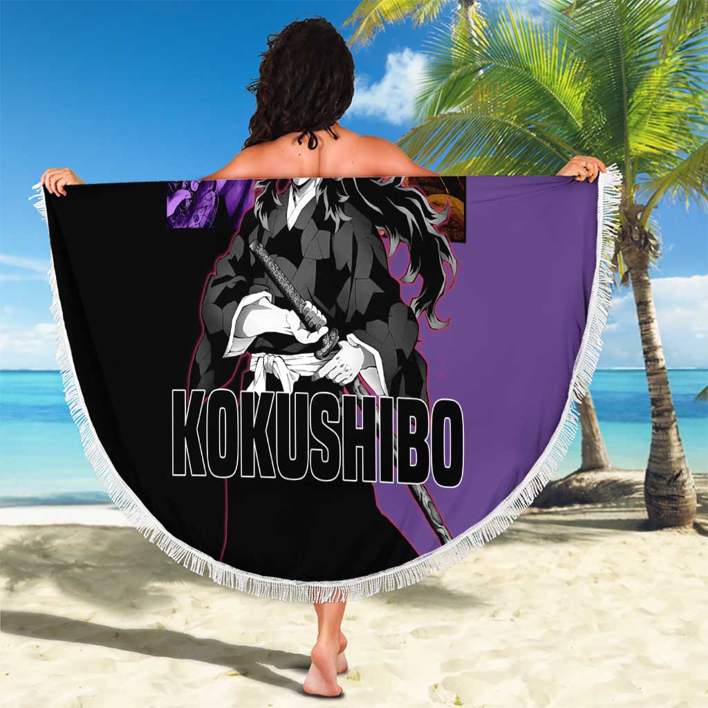 Kokushibo from Demon Slayer Beach Blanket with Purple and Black Split Background and Sword Draw Manga Style Design - The Mazicc