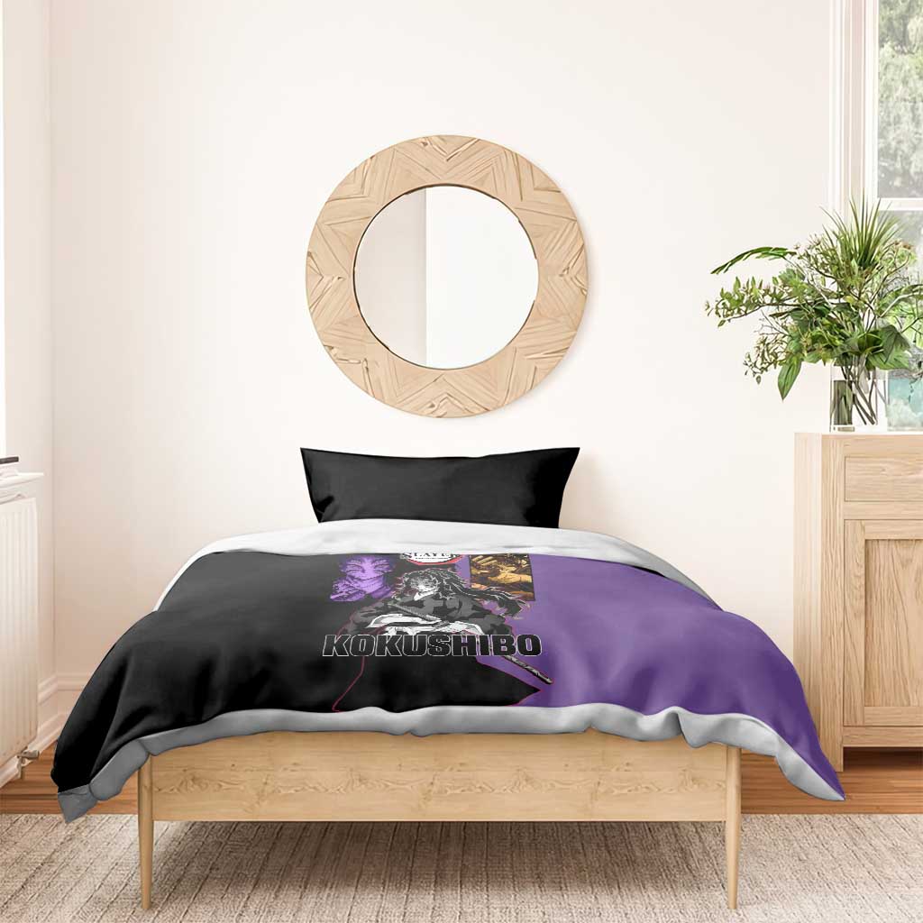 Kokushibo from Demon Slayer Bedding Set with Purple and Black Split Background and Sword Draw Manga Style Design - The Mazicc