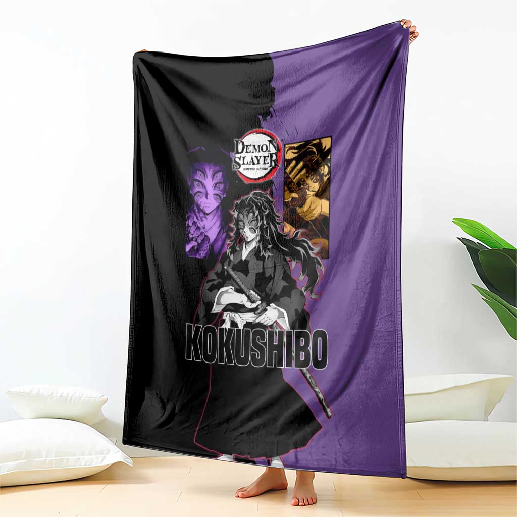 Kokushibo from Demon Slayer Blanket with Purple and Black Split Background and Sword Draw Manga Style Design - The Mazicc