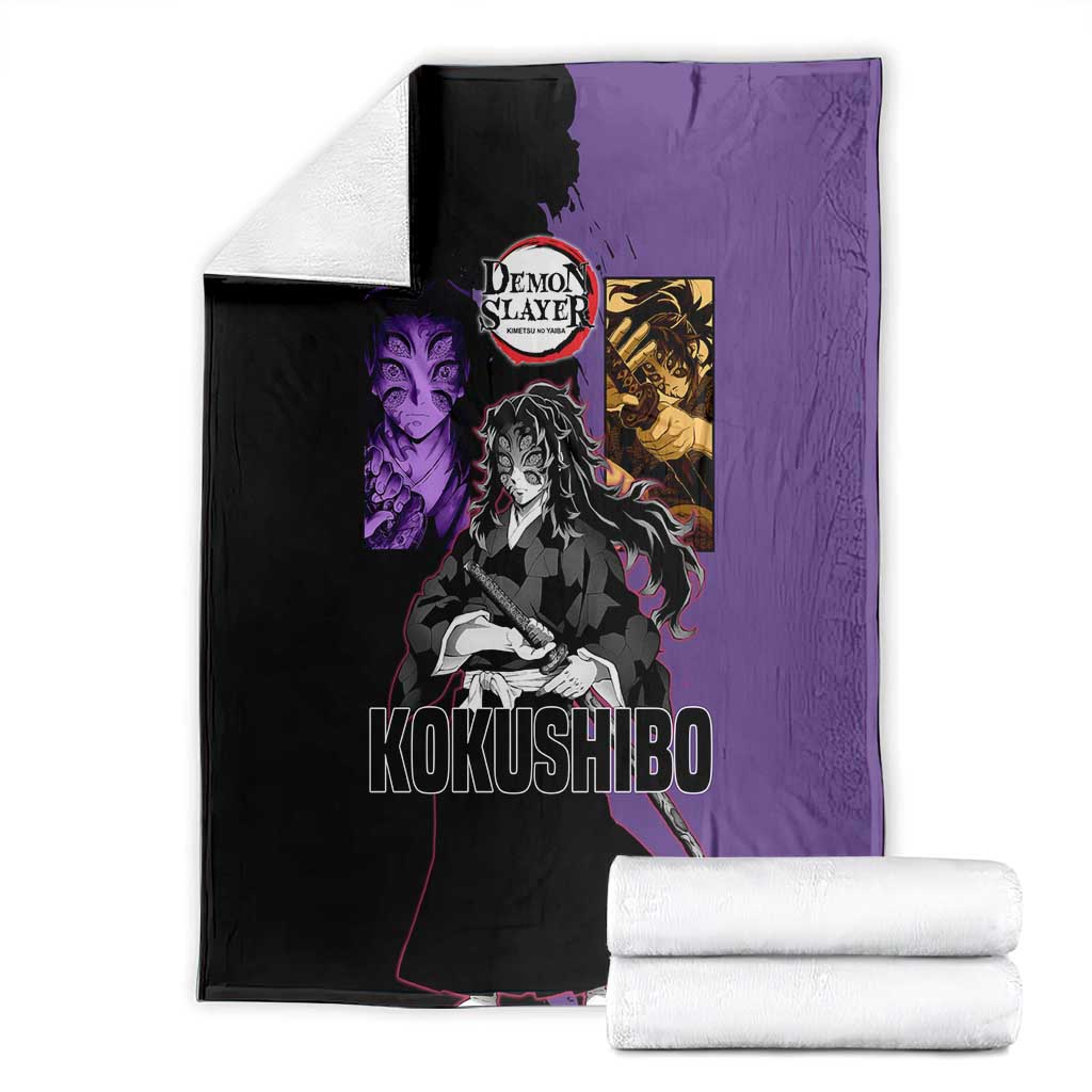 Kokushibo from Demon Slayer Blanket with Purple and Black Split Background and Sword Draw Manga Style Design - The Mazicc