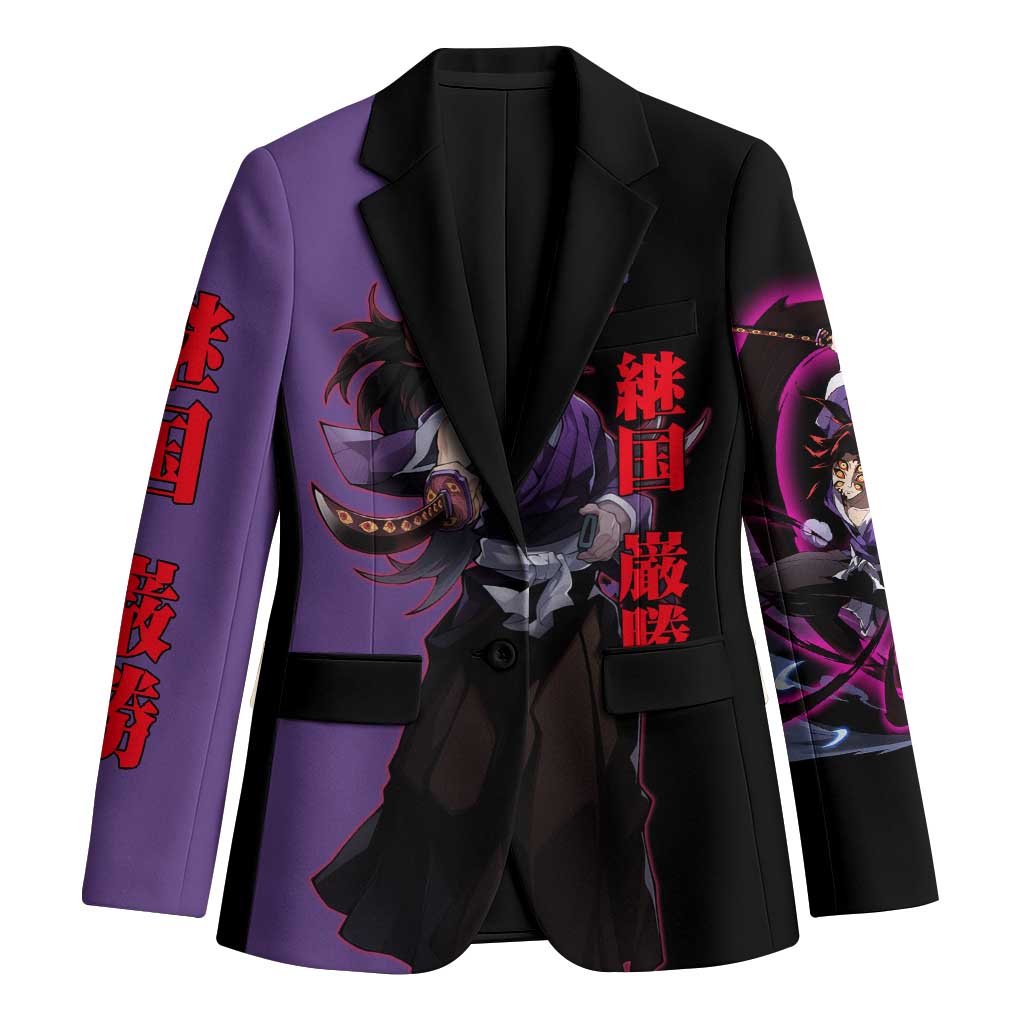 Kokushibo from Demon Slayer Blazer with Purple and Black Split Background and Sword Draw Manga Style Design - The Mazicc