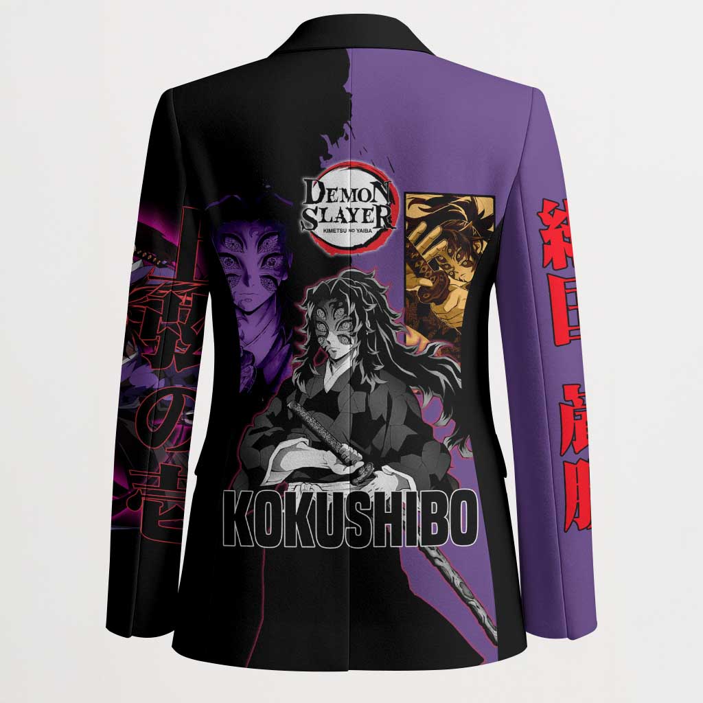 Kokushibo from Demon Slayer Blazer with Purple and Black Split Background and Sword Draw Manga Style Design - The Mazicc