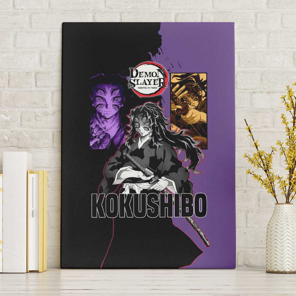 Kokushibo from Demon Slayer Canvas Wall Art with Purple and Black Split Background and Sword Draw Manga Style Design - The Mazicc