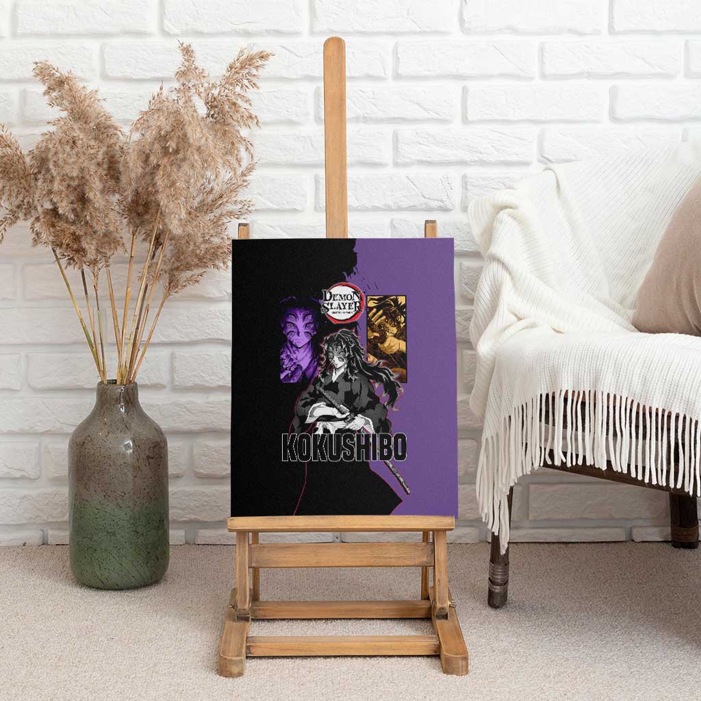 Kokushibo from Demon Slayer Canvas Wall Art with Purple and Black Split Background and Sword Draw Manga Style Design - The Mazicc