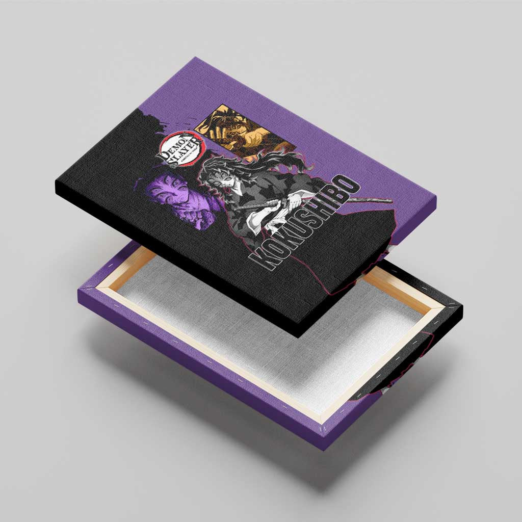 Kokushibo from Demon Slayer Canvas Wall Art with Purple and Black Split Background and Sword Draw Manga Style Design - The Mazicc