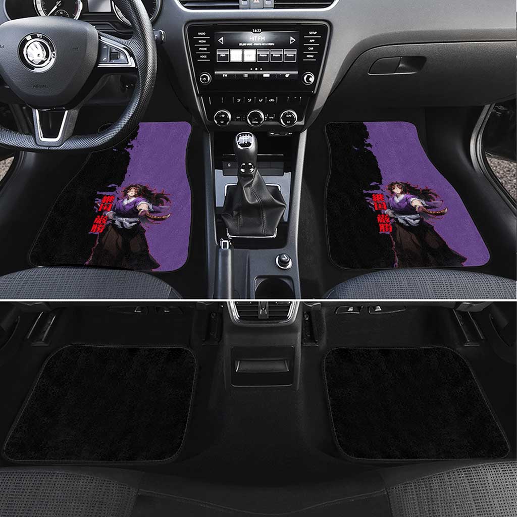 Kokushibo from Demon Slayer Car Mats with Purple and Black Split Background and Sword Draw Manga Style Design - The Mazicc