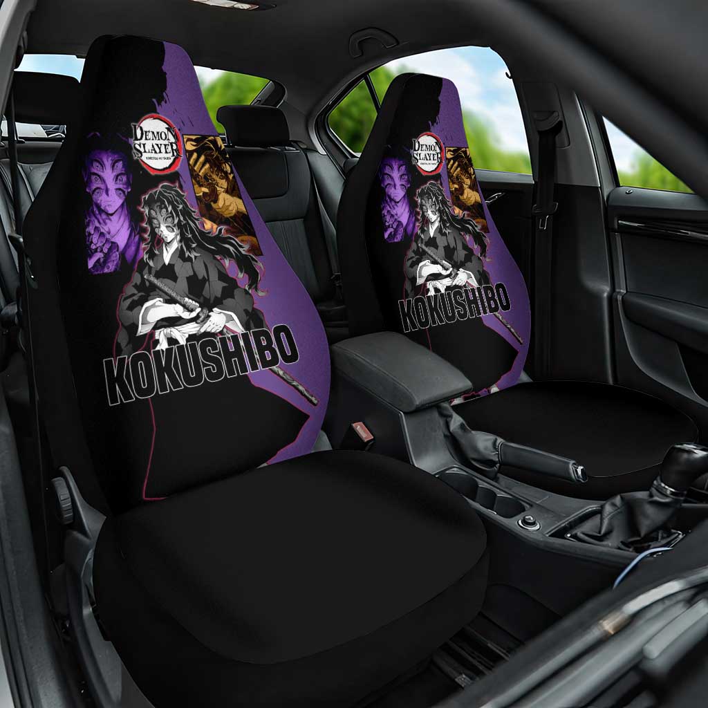 Kokushibo from Demon Slayer Car Seat Cover with Purple and Black Split Background and Sword Draw Manga Style Design - The Mazicc