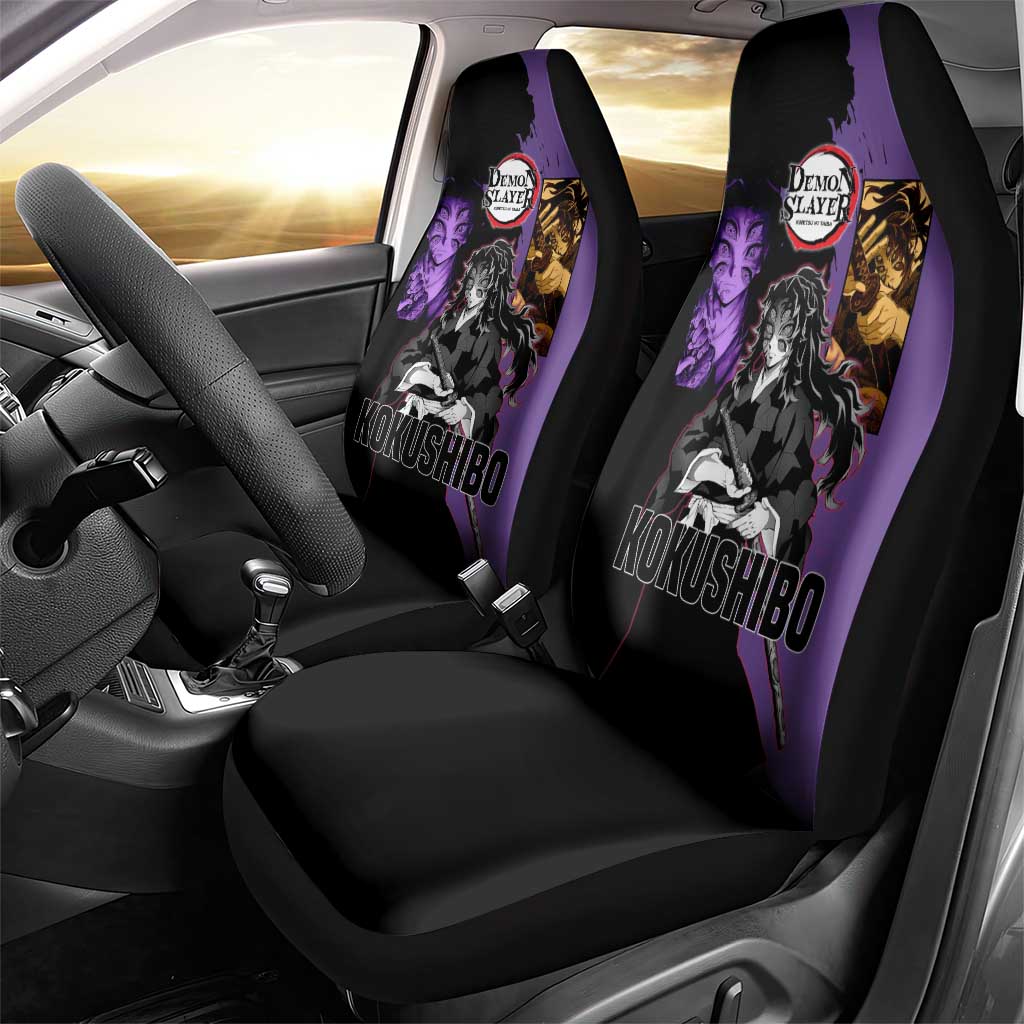 Kokushibo from Demon Slayer Car Seat Cover with Purple and Black Split Background and Sword Draw Manga Style Design - The Mazicc