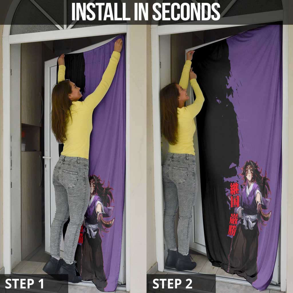 Kokushibo from Demon Slayer Door Cover with Purple and Black Split Background and Sword Draw Manga Style Design - The Mazicc
