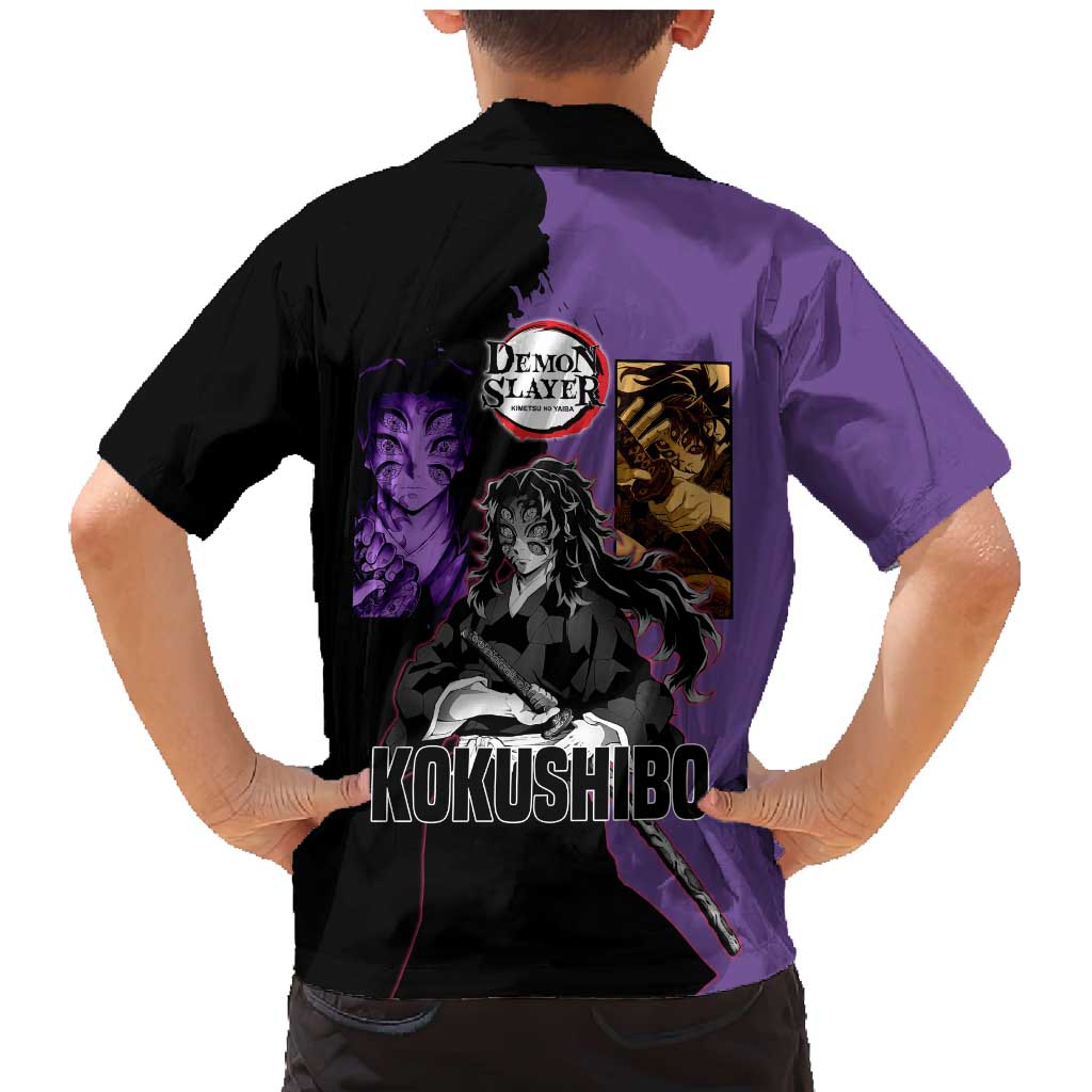 Kokushibo from Demon Slayer Family Matching Mermaid Dress and Hawaiian Shirt with Purple and Black Split Background and Sword Draw Manga Style Design - The Mazicc