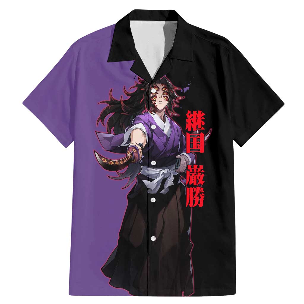 Kokushibo from Demon Slayer Family Matching Mermaid Dress and Hawaiian Shirt with Purple and Black Split Background and Sword Draw Manga Style Design - The Mazicc