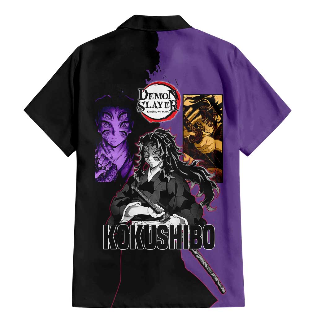Kokushibo from Demon Slayer Family Matching Mermaid Dress and Hawaiian Shirt with Purple and Black Split Background and Sword Draw Manga Style Design - The Mazicc