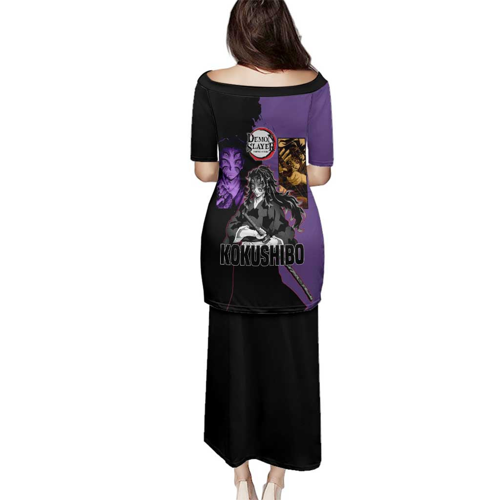 Kokushibo from Demon Slayer Family Matching Puletasi and Hawaiian Shirt with Purple and Black Split Background and Sword Draw Manga Style Design - The Mazicc
