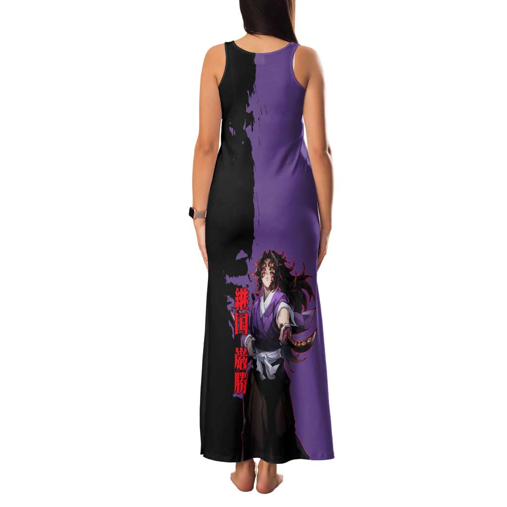 Kokushibo from Demon Slayer Family Matching Tank Maxi Dress and Hawaiian Shirt with Purple and Black Split Background and Sword Draw Manga Style Design - The Mazicc