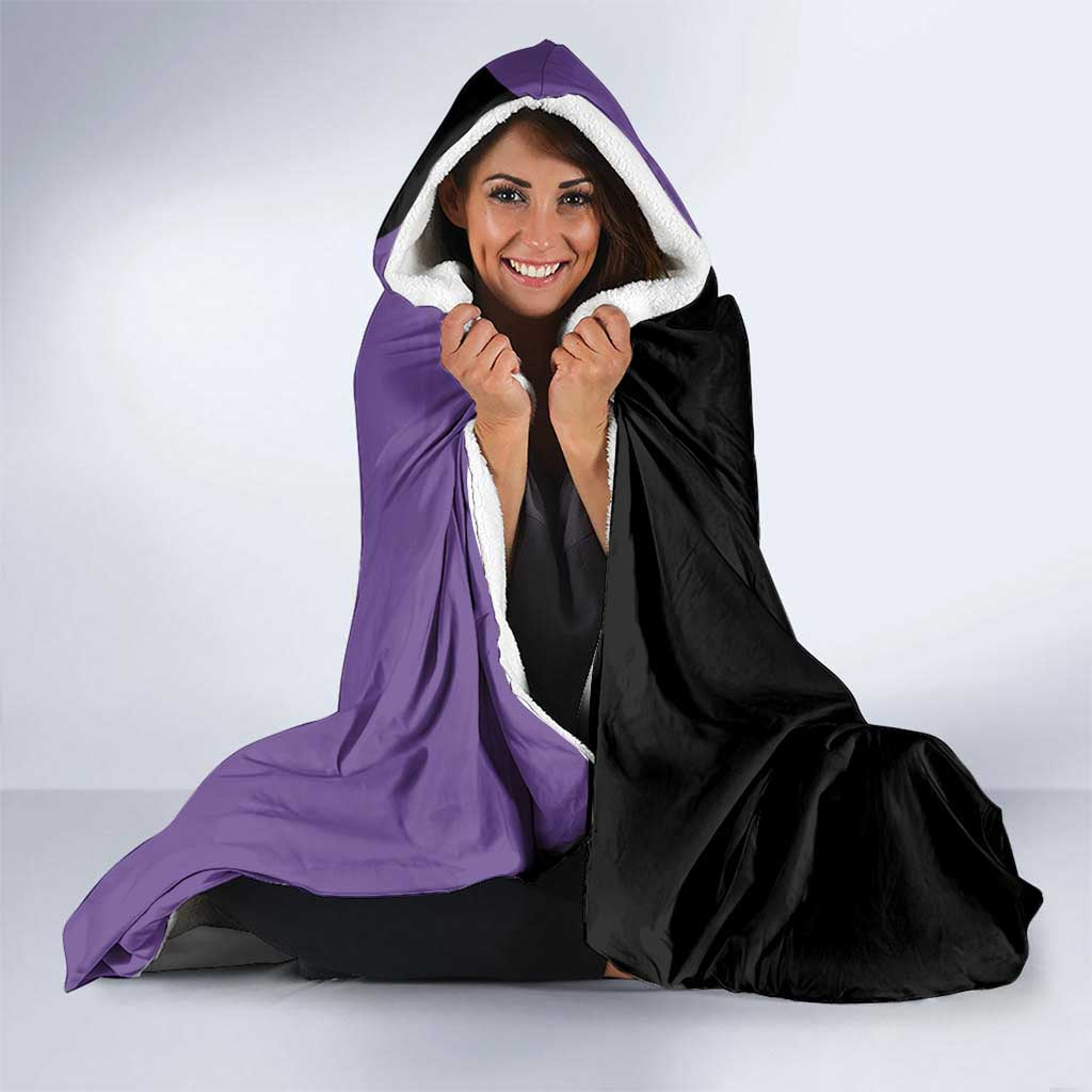 Kokushibo from Demon Slayer Hooded Blanket with Purple and Black Split Background and Sword Draw Manga Style Design - The Mazicc