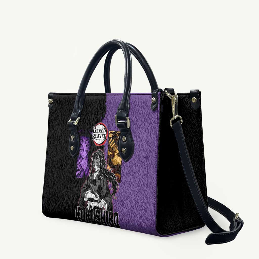 Kokushibo from Demon Slayer Leather Bag with Purple and Black Split Background and Sword Draw Manga Style Design - The Mazicc