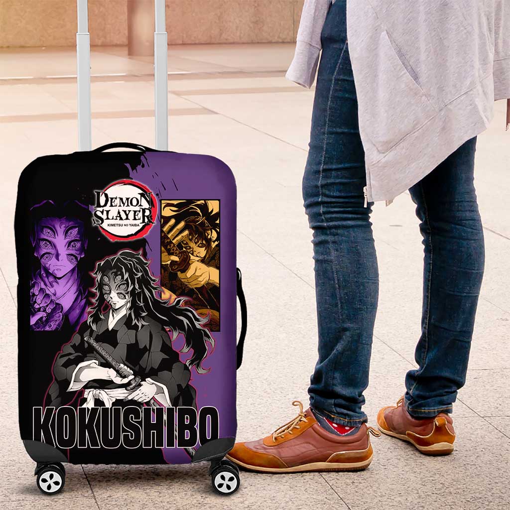Kokushibo from Demon Slayer Luggage Cover with Purple and Black Split Background and Sword Draw Manga Style Design - The Mazicc