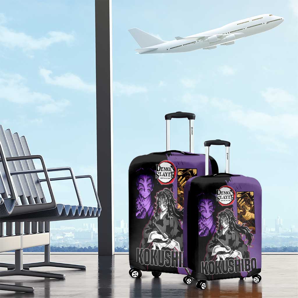 Kokushibo from Demon Slayer Luggage Cover with Purple and Black Split Background and Sword Draw Manga Style Design - The Mazicc