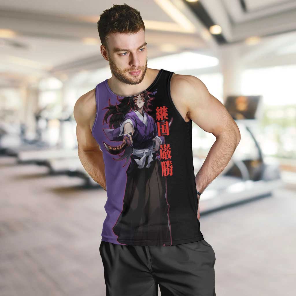 Kokushibo from Demon Slayer Men Tank Top with Purple and Black Split Background and Sword Draw Manga Style Design - The Mazicc