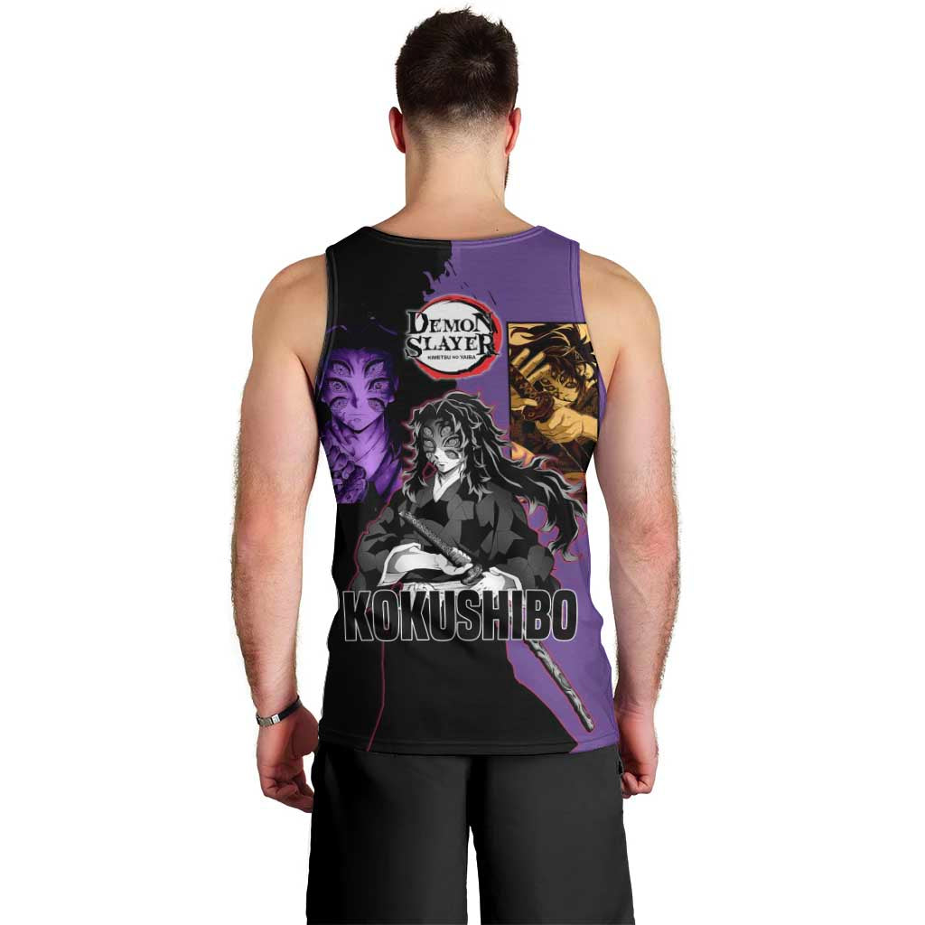 Kokushibo from Demon Slayer Men Tank Top with Purple and Black Split Background and Sword Draw Manga Style Design - The Mazicc