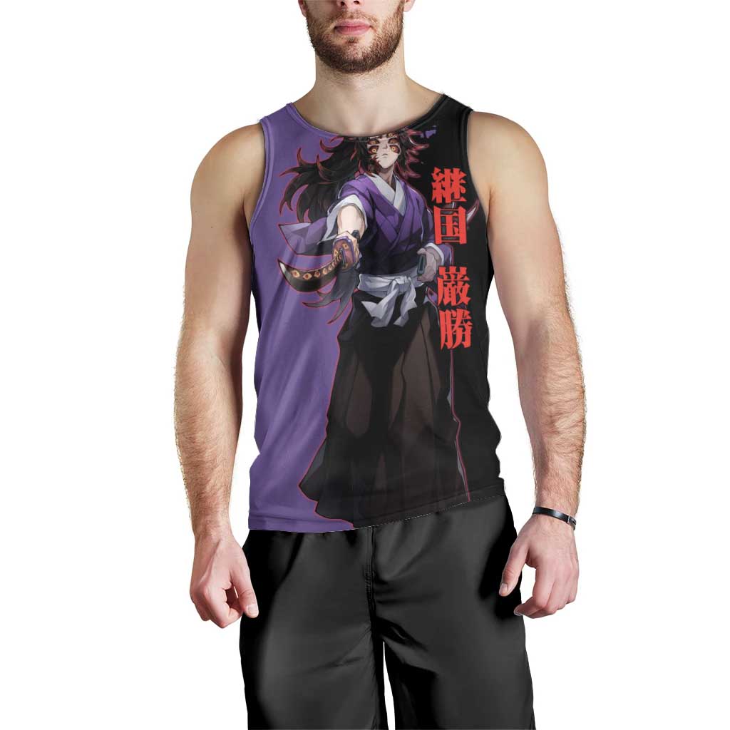 Kokushibo from Demon Slayer Men Tank Top with Purple and Black Split Background and Sword Draw Manga Style Design - The Mazicc