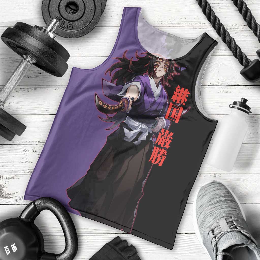 Kokushibo from Demon Slayer Men Tank Top with Purple and Black Split Background and Sword Draw Manga Style Design - The Mazicc