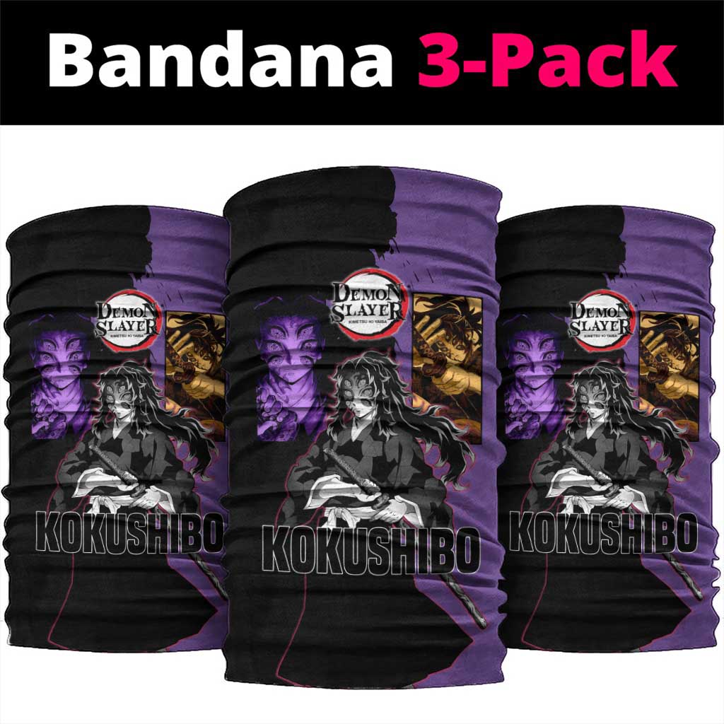 Kokushibo from Demon Slayer Neck Gaiter with Purple and Black Split Background and Sword Draw Manga Style Design - The Mazicc