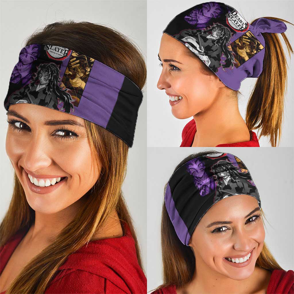 Kokushibo from Demon Slayer Neck Gaiter with Purple and Black Split Background and Sword Draw Manga Style Design - The Mazicc