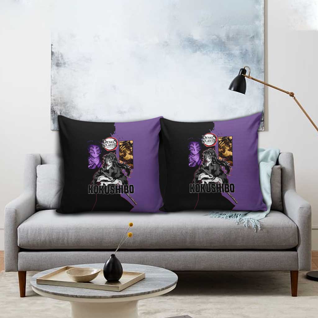 Kokushibo from Demon Slayer Pillow Cover with Purple and Black Split Background and Sword Draw Manga Style Design - The Mazicc