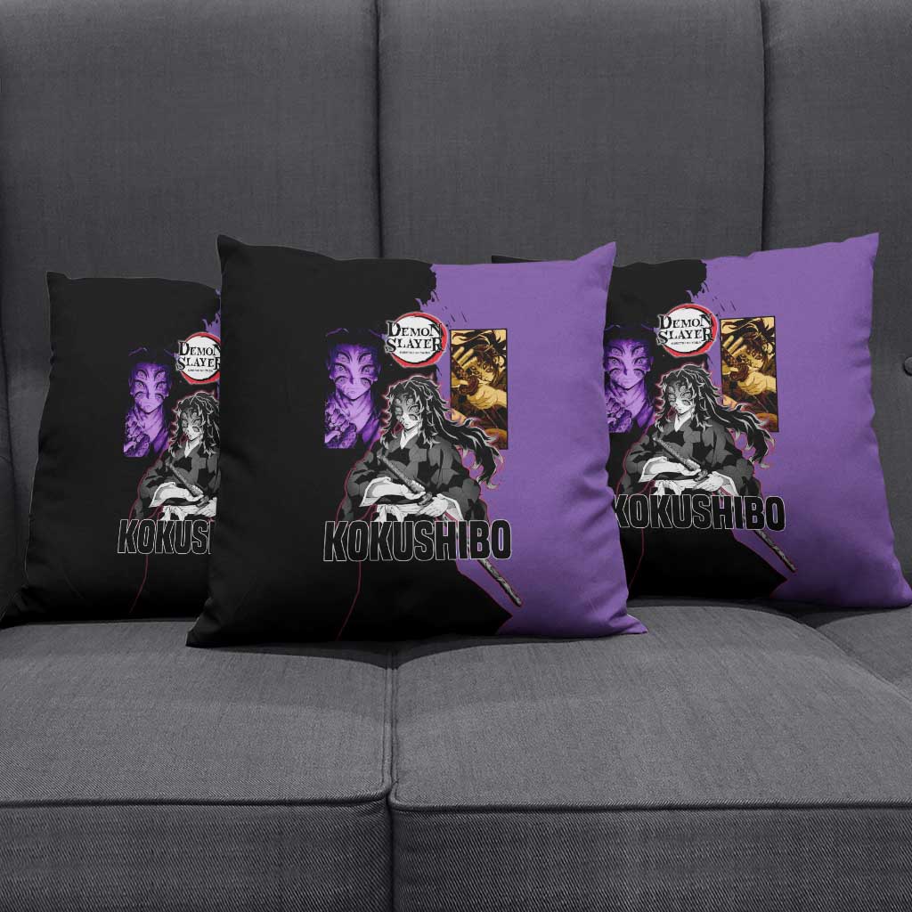 Kokushibo from Demon Slayer Pillow Cover with Purple and Black Split Background and Sword Draw Manga Style Design - The Mazicc
