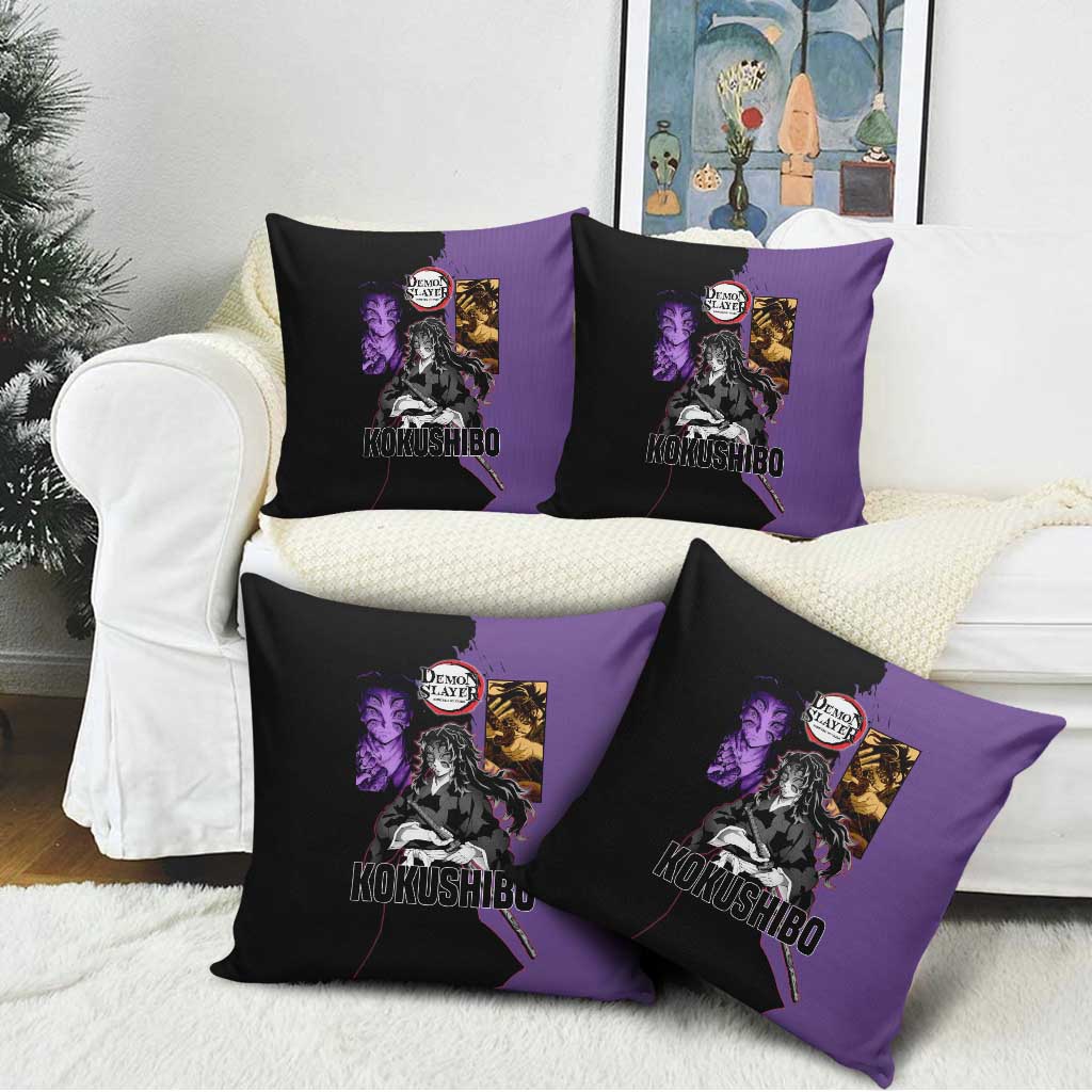 Kokushibo from Demon Slayer Pillow Cover with Purple and Black Split Background and Sword Draw Manga Style Design - The Mazicc