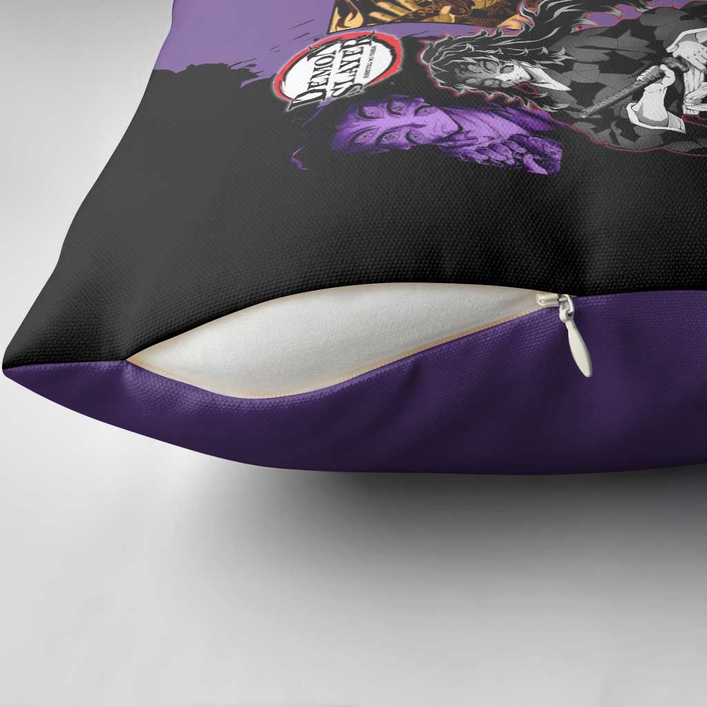 Kokushibo from Demon Slayer Pillow Cover with Purple and Black Split Background and Sword Draw Manga Style Design - The Mazicc