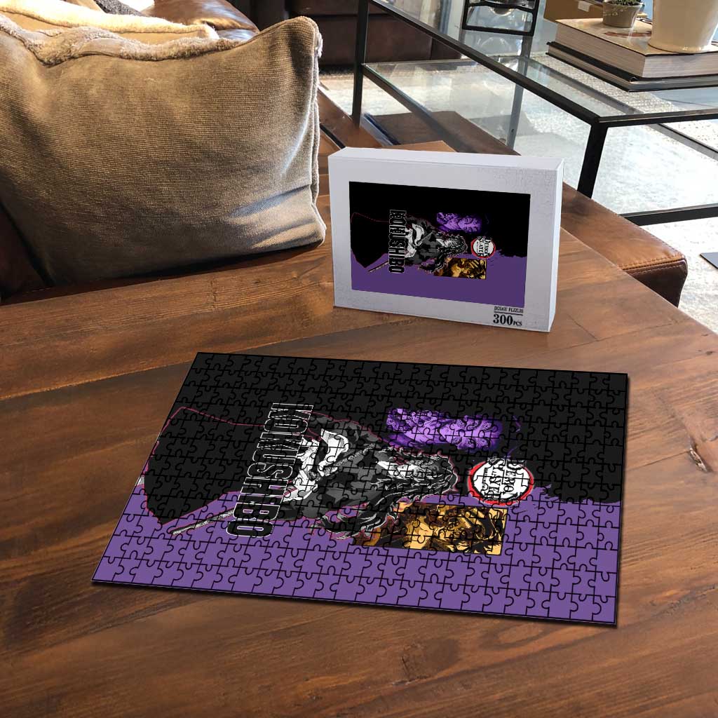 Kokushibo from Demon Slayer Puzzle with Purple and Black Split Background and Sword Draw Manga Style Design - The Mazicc