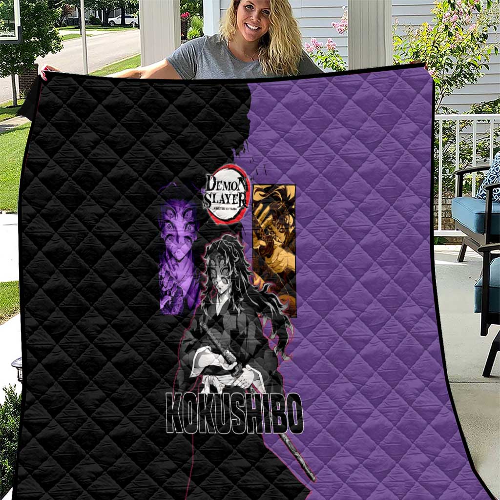Kokushibo from Demon Slayer Quilt with Purple and Black Split Background and Sword Draw Manga Style Design - The Mazicc