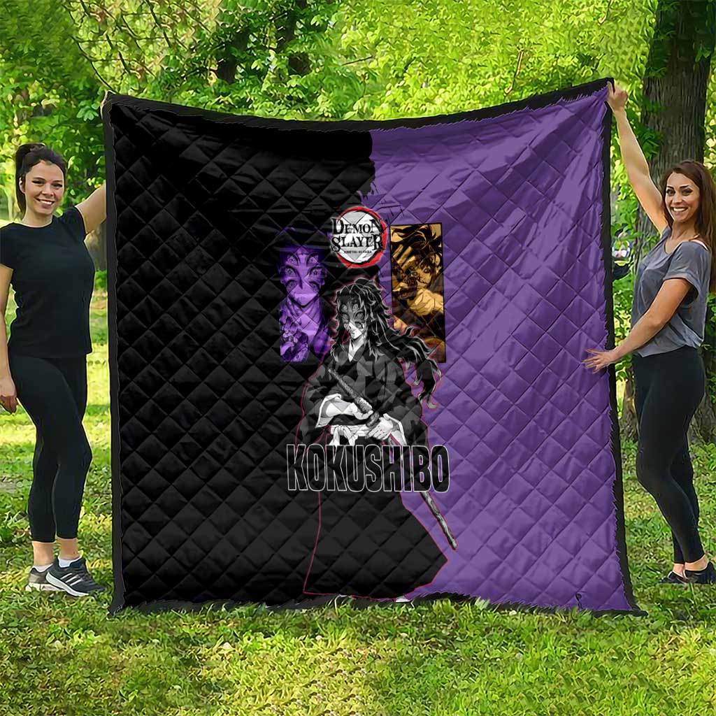 Kokushibo from Demon Slayer Quilt with Purple and Black Split Background and Sword Draw Manga Style Design - The Mazicc
