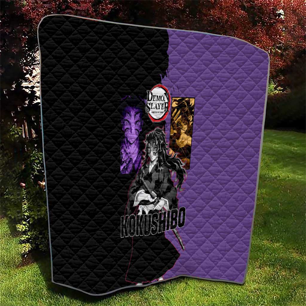 Kokushibo from Demon Slayer Quilt with Purple and Black Split Background and Sword Draw Manga Style Design - The Mazicc