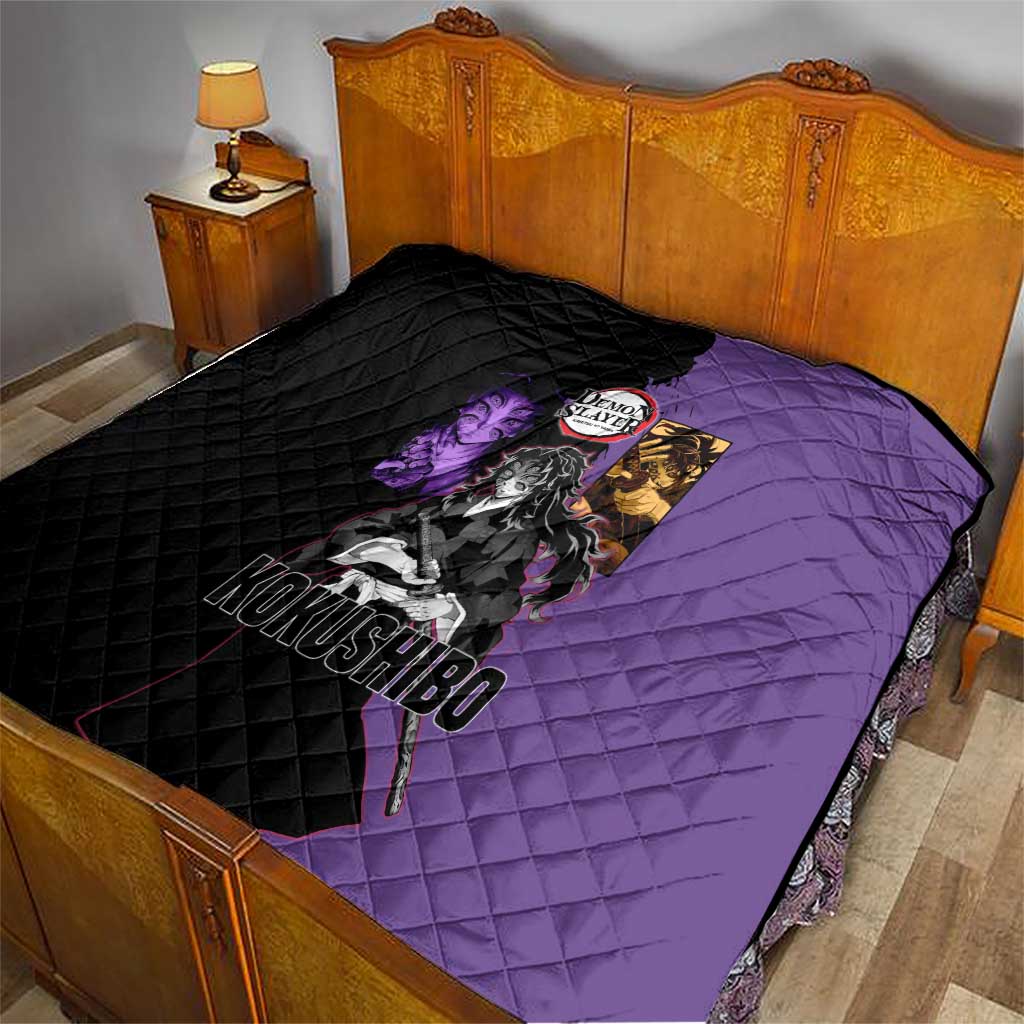 Kokushibo from Demon Slayer Quilt with Purple and Black Split Background and Sword Draw Manga Style Design - The Mazicc