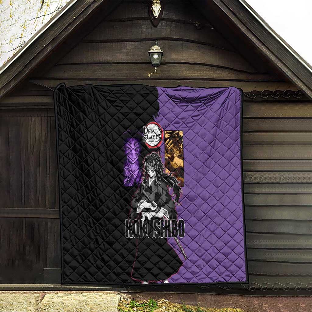 Kokushibo from Demon Slayer Quilt with Purple and Black Split Background and Sword Draw Manga Style Design - The Mazicc