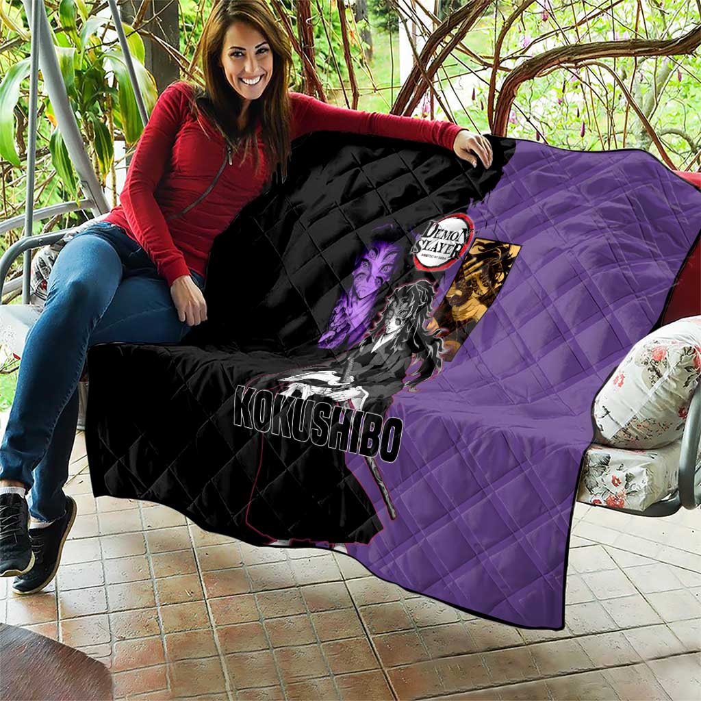Kokushibo from Demon Slayer Quilt with Purple and Black Split Background and Sword Draw Manga Style Design - The Mazicc