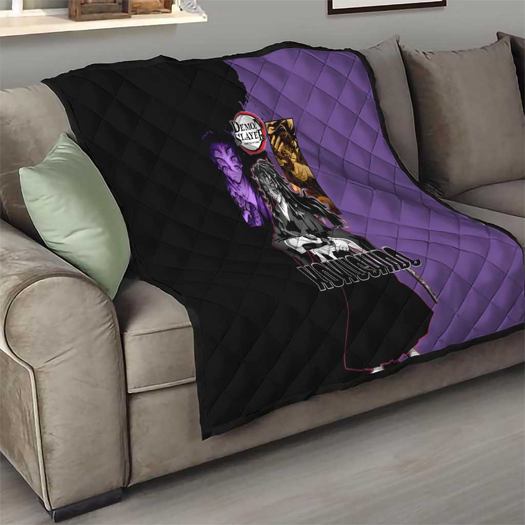 Kokushibo from Demon Slayer Quilt with Purple and Black Split Background and Sword Draw Manga Style Design - The Mazicc