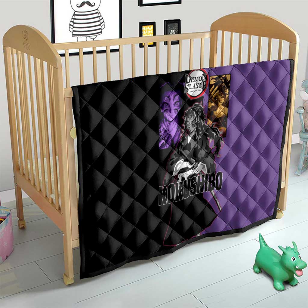 Kokushibo from Demon Slayer Quilt with Purple and Black Split Background and Sword Draw Manga Style Design - The Mazicc