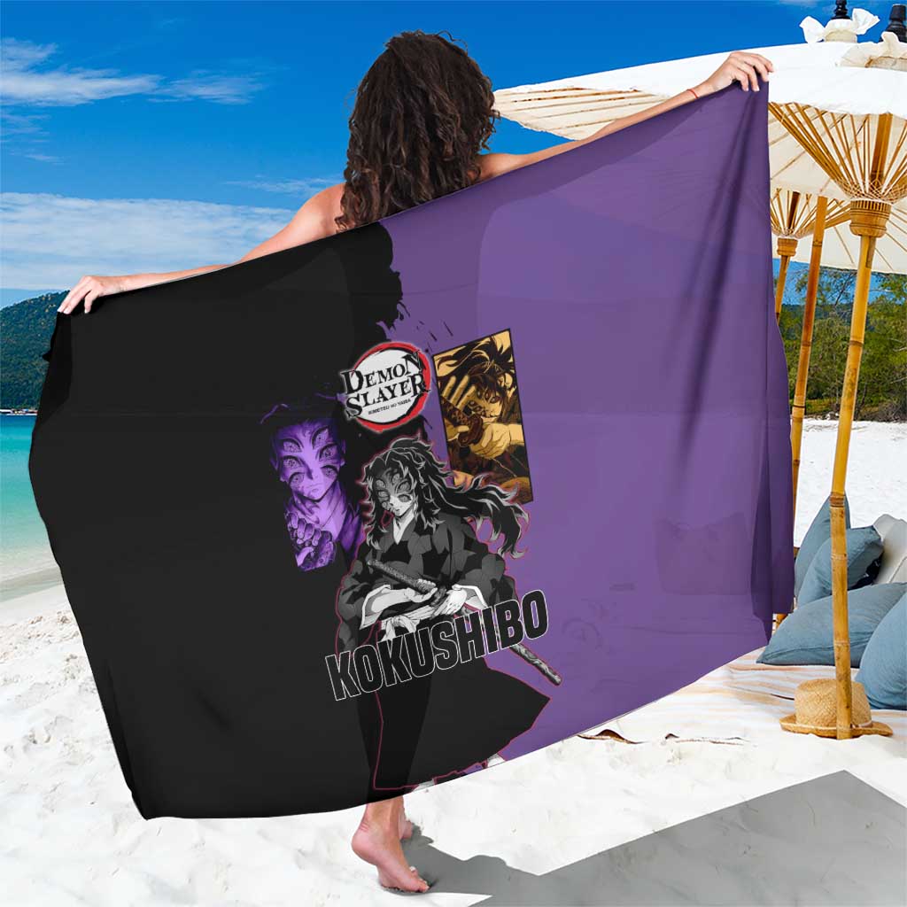 Kokushibo from Demon Slayer Sarong with Purple and Black Split Background and Sword Draw Manga Style Design - The Mazicc