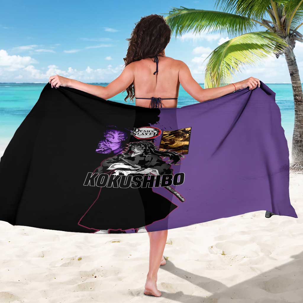 Kokushibo from Demon Slayer Sarong with Purple and Black Split Background and Sword Draw Manga Style Design - The Mazicc