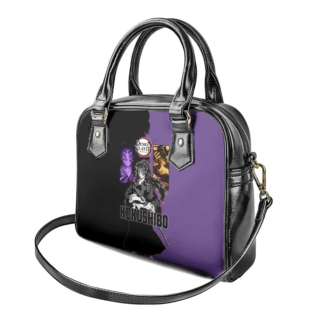 Kokushibo from Demon Slayer Shoulder Handbag with Purple and Black Split Background and Sword Draw Manga Style Design - The Mazicc